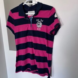 Aeropostale Pink and Navy Striped Polo